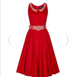 Collectif Mainline Kitty Gingham Trim Swing in Red